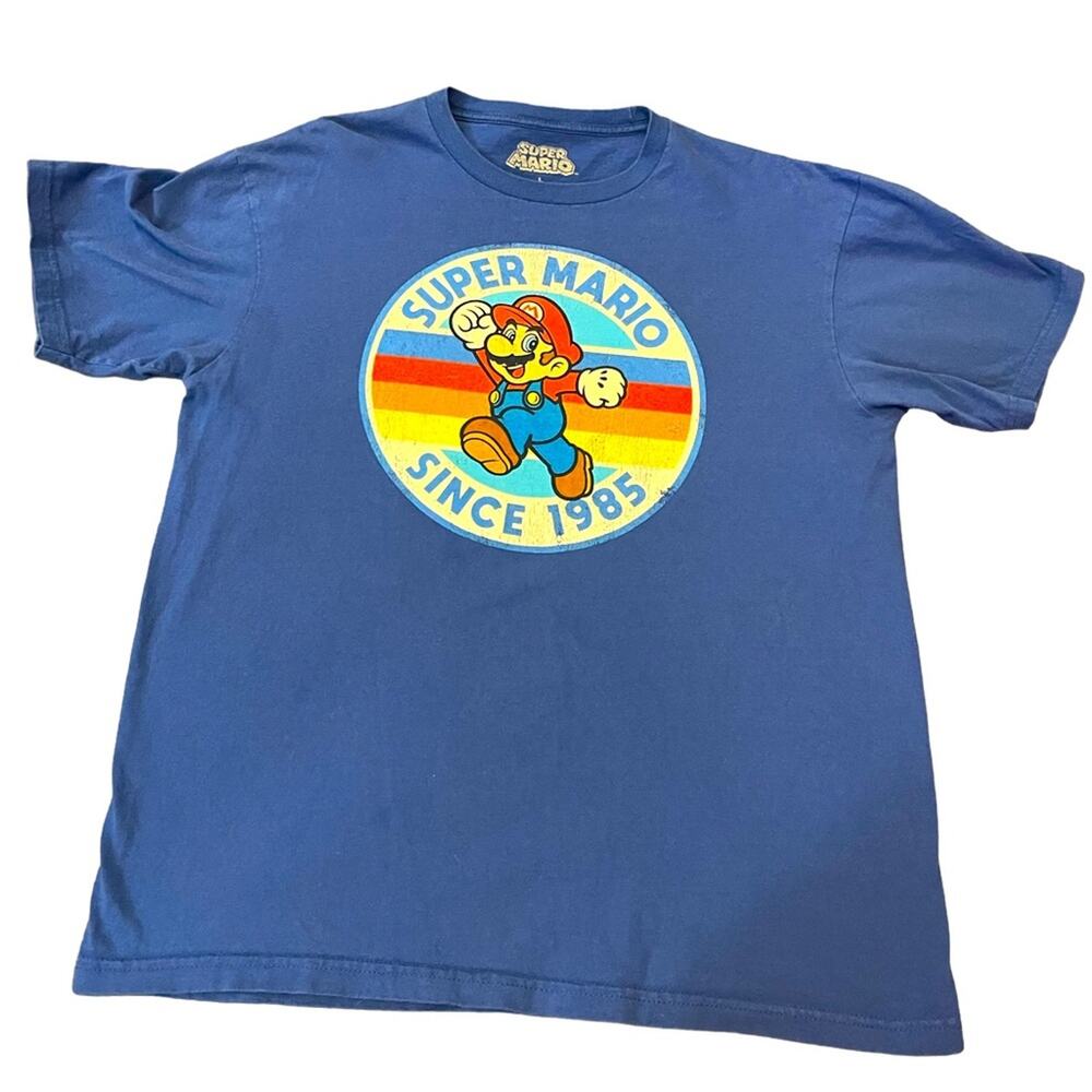 Super Mario Graphic Tshirt Mens L Blue Comfy Outdoor School